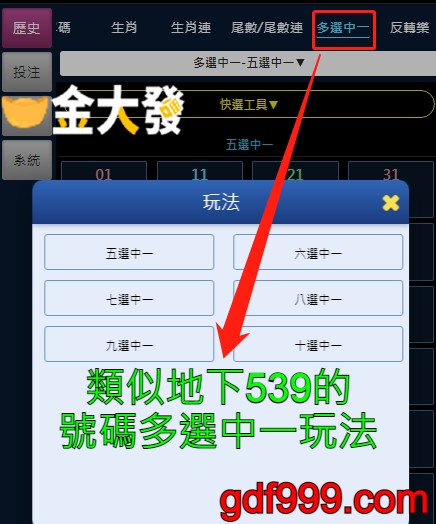 天天樂多選中一-類似地下539的號碼多選中一玩法